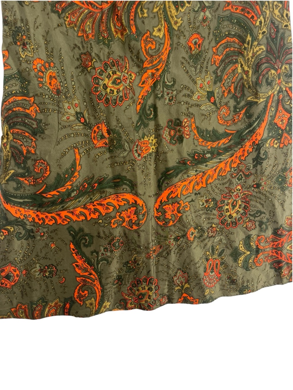 NY&Co. 100% Silk Midi Skirt Paisley 90s Olive Boho Earthtone Witchy LG Grunge - Picture 7 of 13